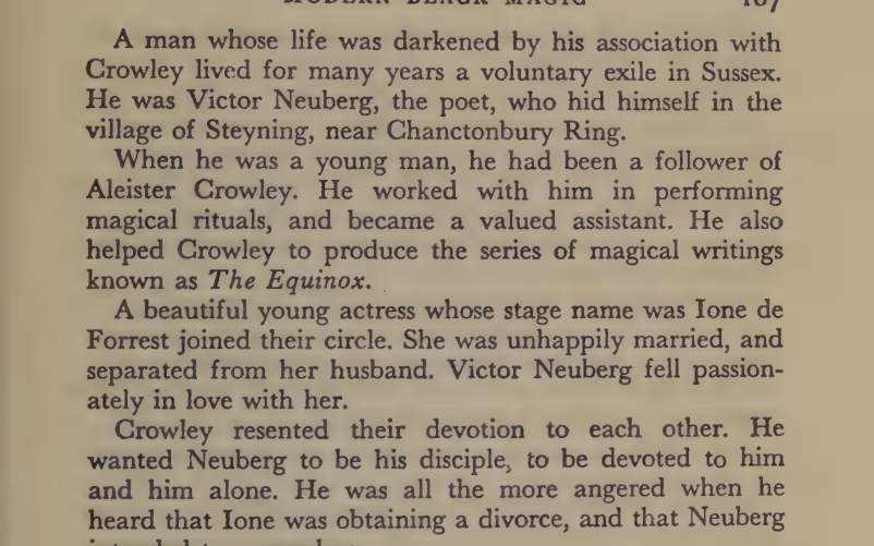 Valiente on Victor Neuberg living in Steyning near Chanctonbury Ring
