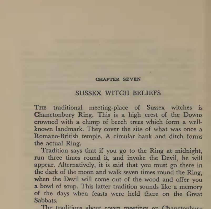 Page from Doreen Valiente's Where Witchcraft Lives on Sussex witch beliefs